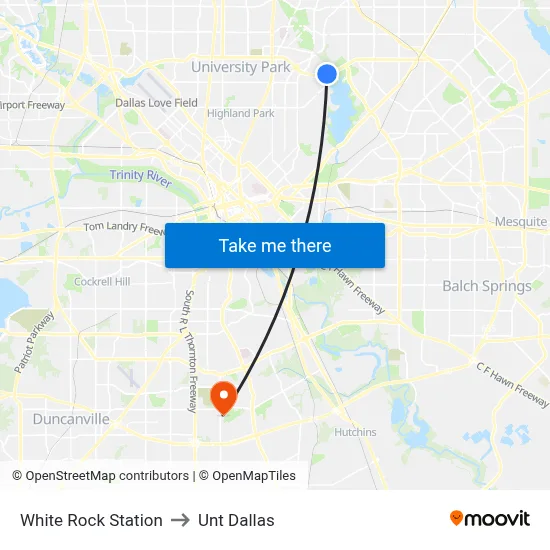 White Rock Station to Unt Dallas map