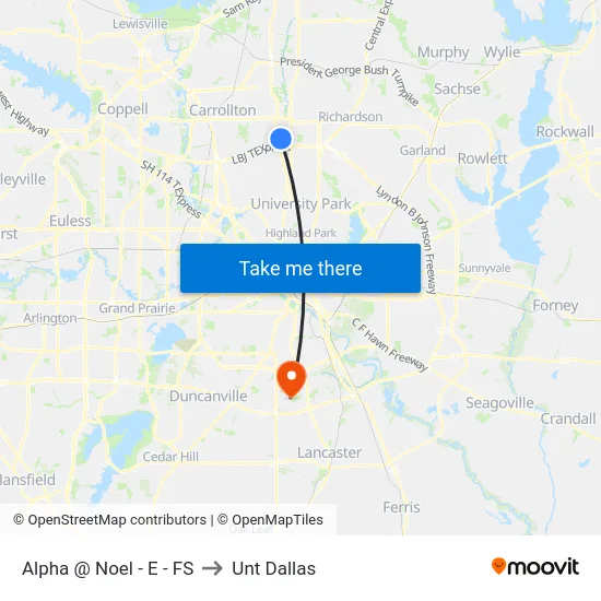 Alpha @ Noel - E - FS to Unt Dallas map