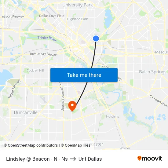 Lindsley @ Beacon - N - Ns to Unt Dallas map