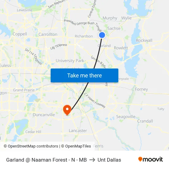 Garland @ Naaman Forest - N - MB to Unt Dallas map