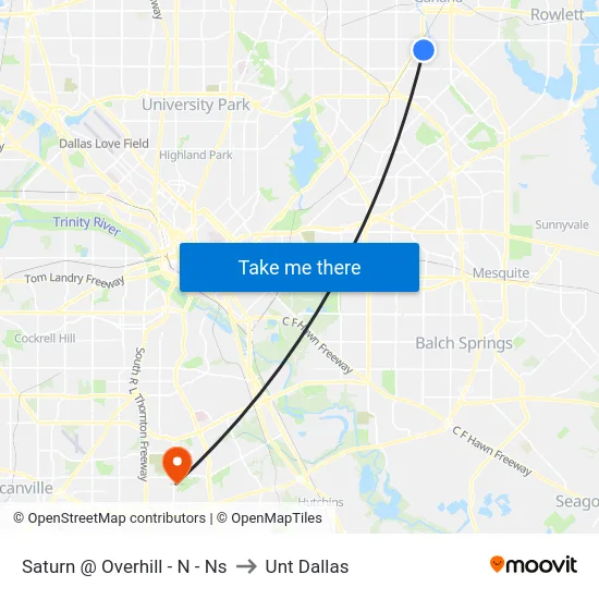 Saturn @ Overhill - N - Ns to Unt Dallas map
