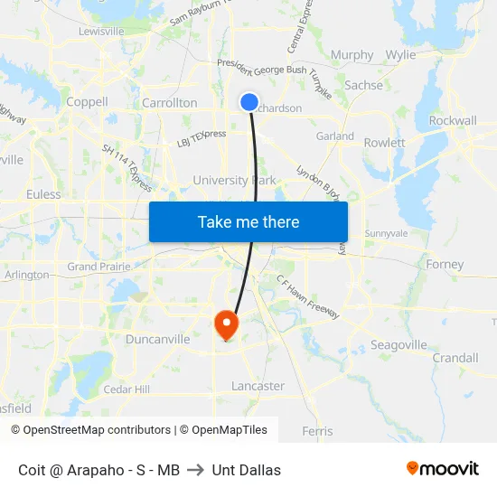 Coit @ Arapaho - S - MB to Unt Dallas map