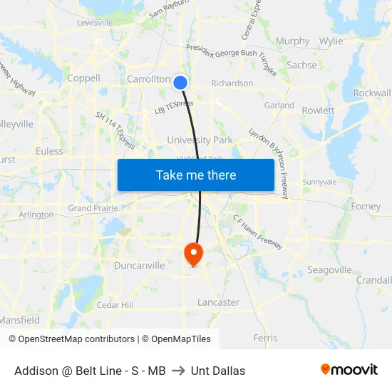 Addison @ Belt Line - S - MB to Unt Dallas map