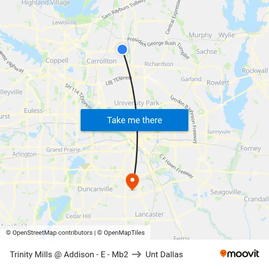 Trinity Mills @ Addison - E - Mb2 to Unt Dallas map
