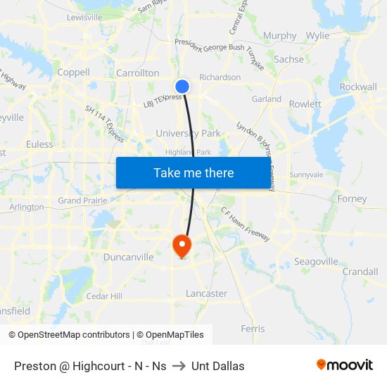 Preston @ Highcourt - N - Ns to Unt Dallas map