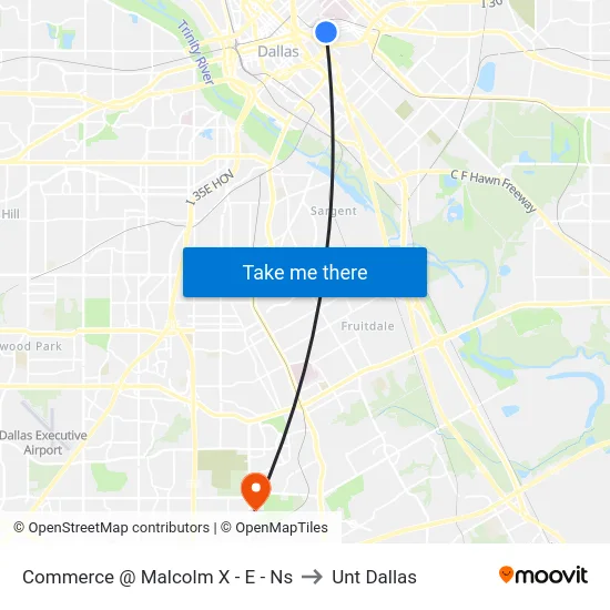 Commerce @ Malcolm X - E - Ns to Unt Dallas map