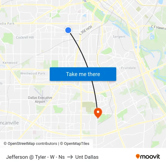 Jefferson @ Tyler - W - Ns to Unt Dallas map