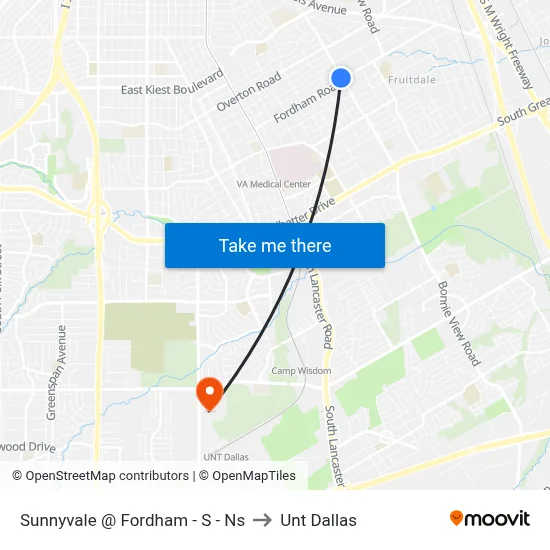 Sunnyvale @ Fordham - S - Ns to Unt Dallas map