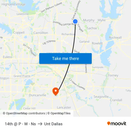 14th @ P - W - Ns to Unt Dallas map