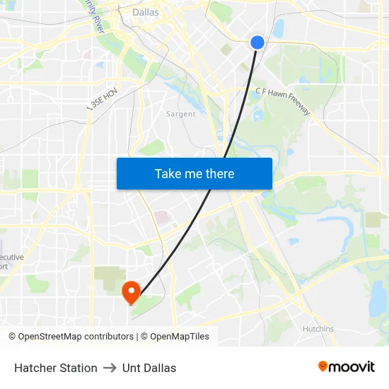 Hatcher Station to Unt Dallas map