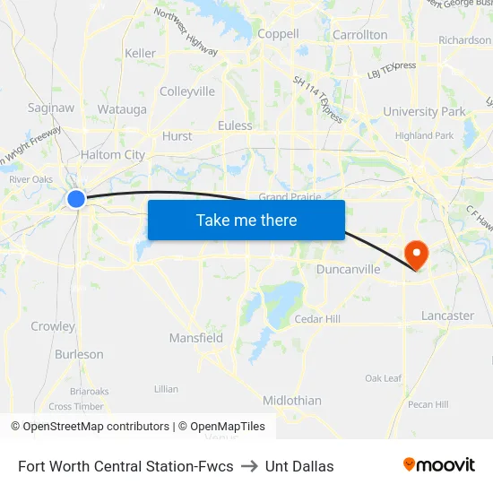 Fort Worth Central Station-Fwcs to Unt Dallas map