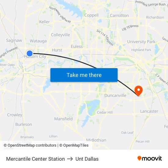 Mercantile Center Station to Unt Dallas map