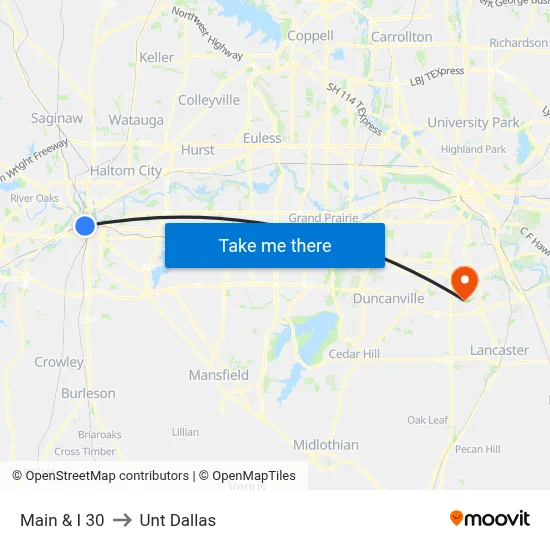 Main & I 30 to Unt Dallas map