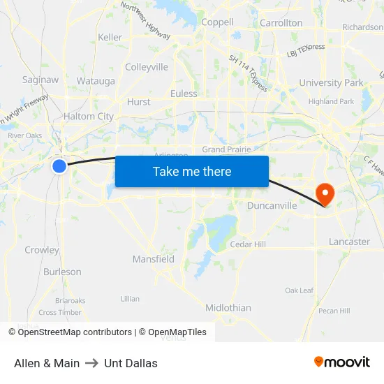 Allen & Main to Unt Dallas map