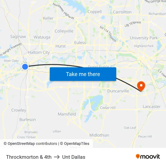 Throckmorton & 4th to Unt Dallas map