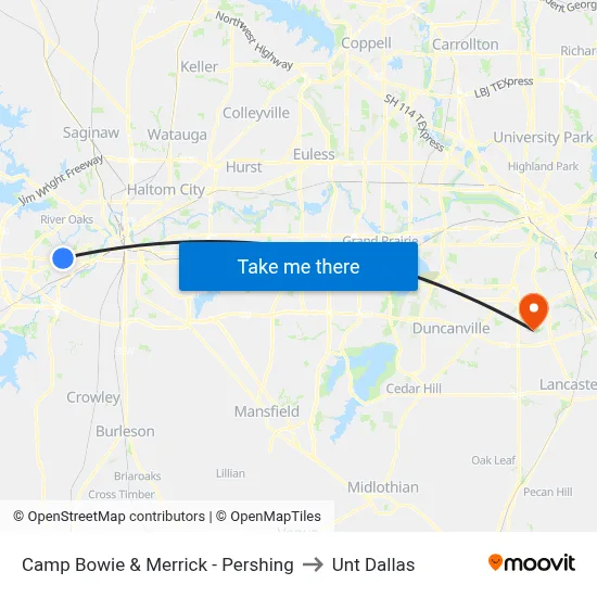 Camp Bowie & Merrick - Pershing to Unt Dallas map