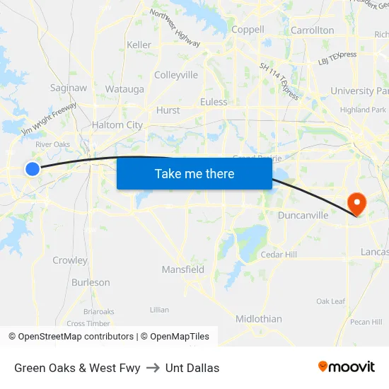 Green Oaks & West Fwy to Unt Dallas map