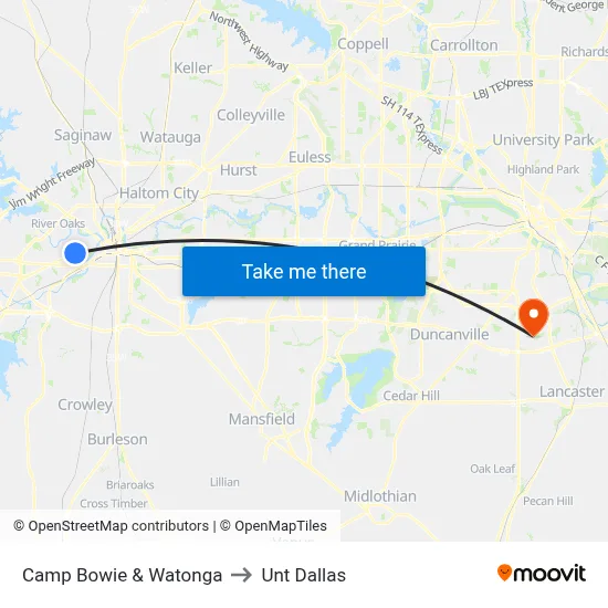 Camp Bowie & Watonga to Unt Dallas map