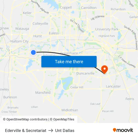 Ederville & Secretariat to Unt Dallas map