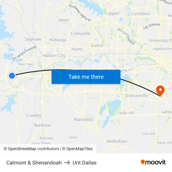 Calmont & Shenandoah to Unt Dallas map