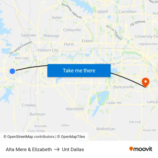 Alta Mere & Elizabeth to Unt Dallas map