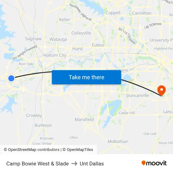 Camp Bowie West & Slade to Unt Dallas map