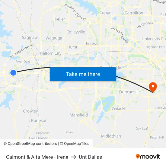Calmont & Alta Mere - Irene to Unt Dallas map