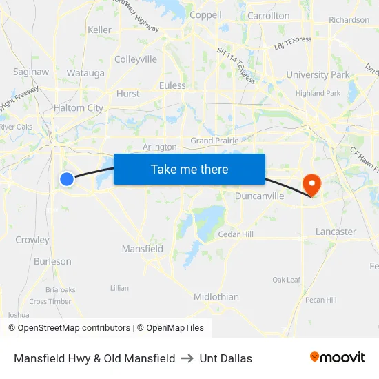 Mansfield Hwy & Old Mansfield to Unt Dallas map