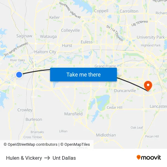 Hulen & Vickery to Unt Dallas map