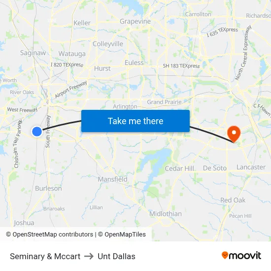 Seminary & Mccart to Unt Dallas map