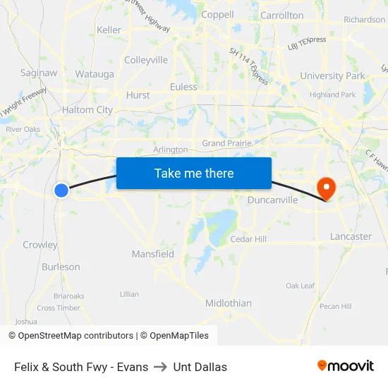 Felix & South Fwy - Evans to Unt Dallas map