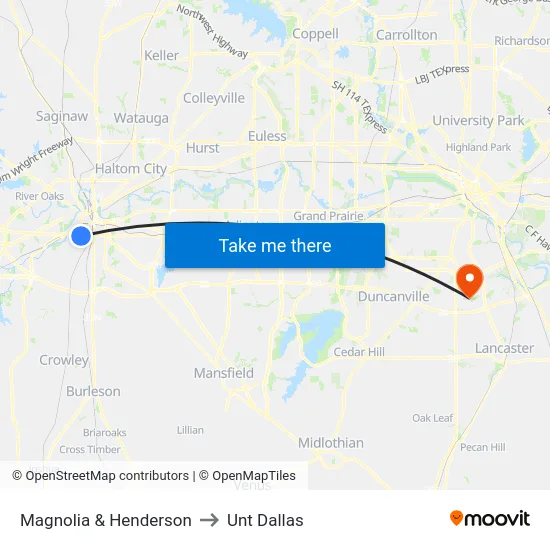 Magnolia & Henderson to Unt Dallas map