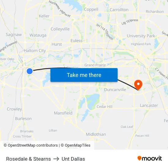 Rosedale & Stearns to Unt Dallas map