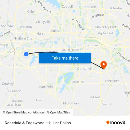 Rosedale & Edgewood to Unt Dallas map