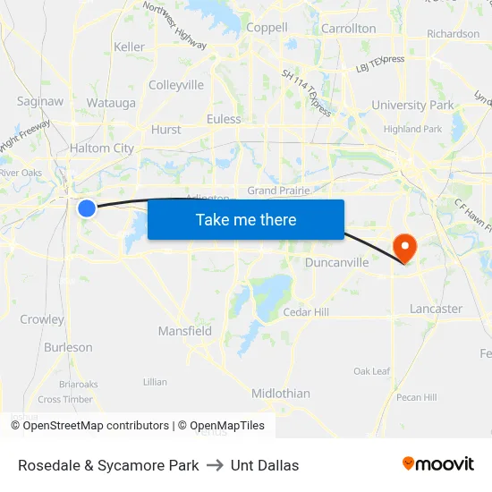 Rosedale & Sycamore Park to Unt Dallas map