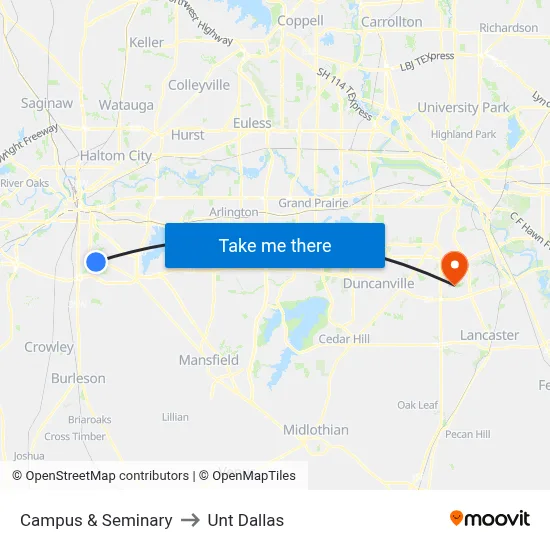 Campus & Seminary to Unt Dallas map