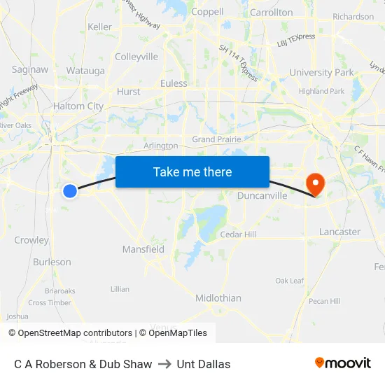 C A Roberson & Dub Shaw to Unt Dallas map