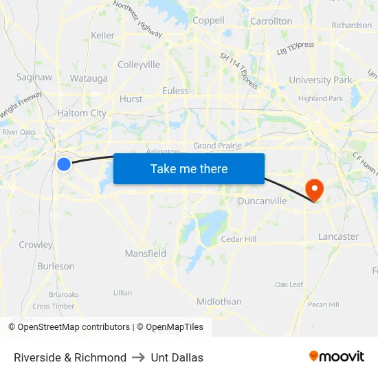 Riverside & Richmond to Unt Dallas map