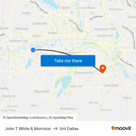 John T White & Morrison to Unt Dallas map