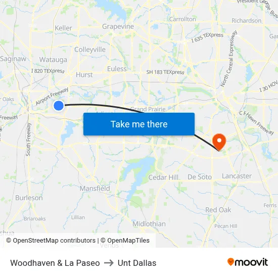 Woodhaven & La Paseo to Unt Dallas map