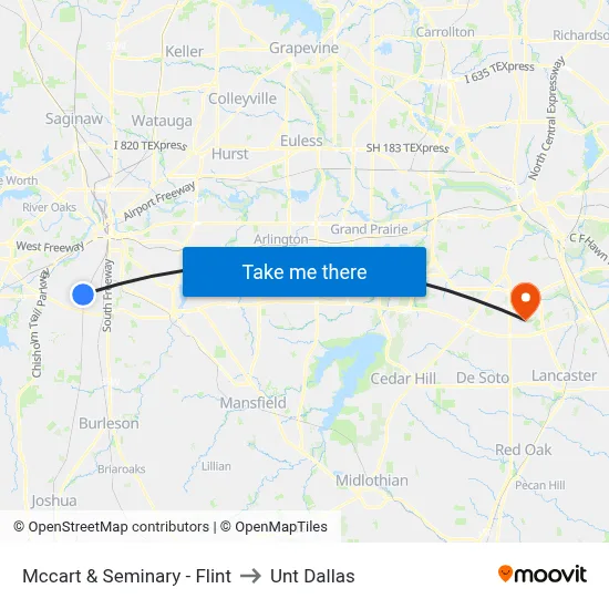 Mccart & Seminary - Flint to Unt Dallas map