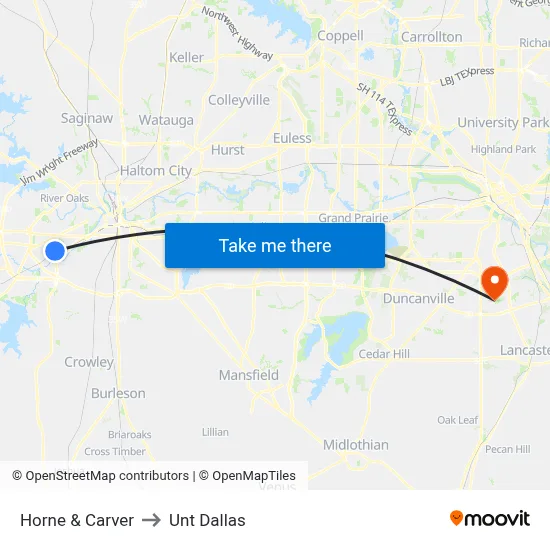 Horne & Carver to Unt Dallas map