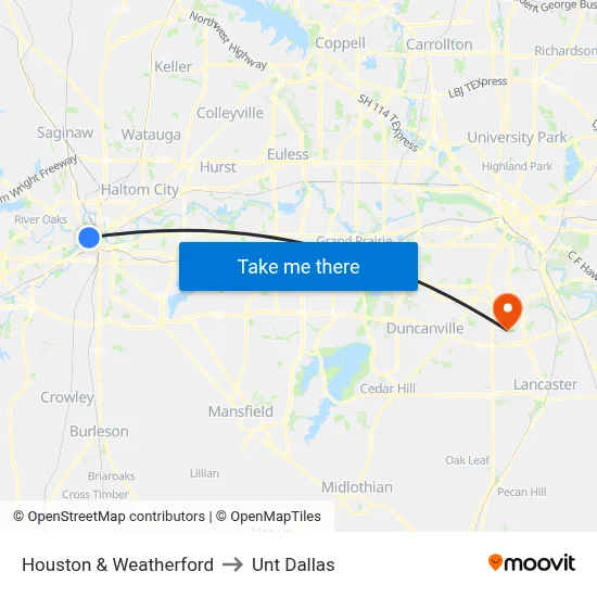 Houston & Weatherford to Unt Dallas map
