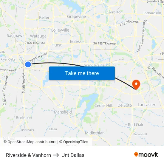 Riverside & Vanhorn to Unt Dallas map