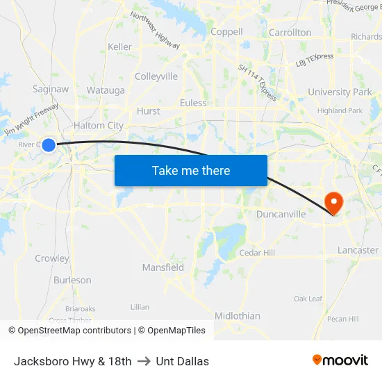 Jacksboro Hwy & 18th to Unt Dallas map