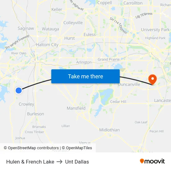 Hulen & French Lake to Unt Dallas map