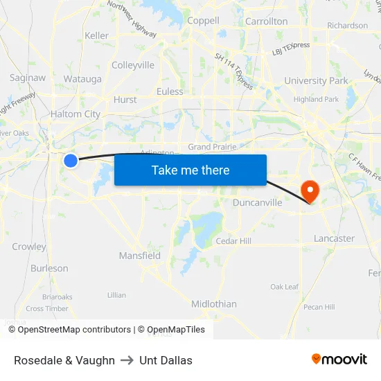 Rosedale & Vaughn to Unt Dallas map