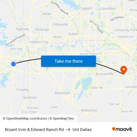 Bryant Irvin & Edward Ranch Rd to Unt Dallas map
