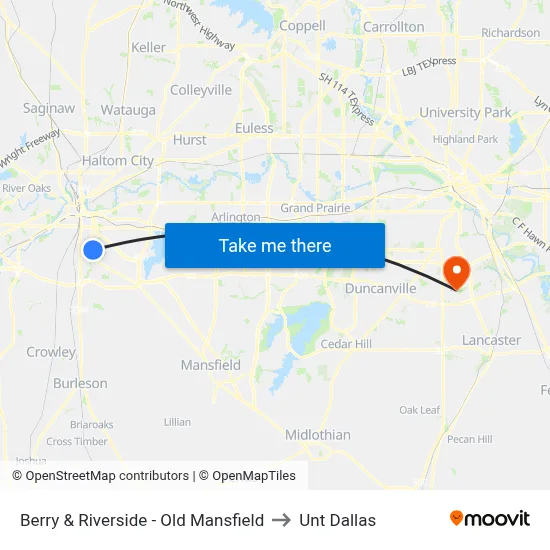 Berry & Riverside - Old Mansfield to Unt Dallas map
