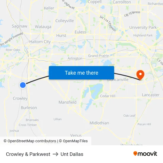 Crowley & Parkwest to Unt Dallas map